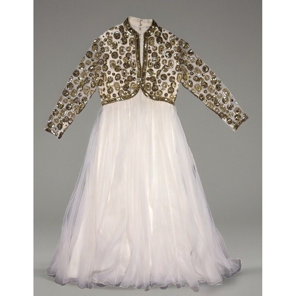 Victoria‎ Royal Ltd. Dress 12 (Modern 6/8) Gold Sequins Embellished Ivory Gown - Picture 1 of 12
